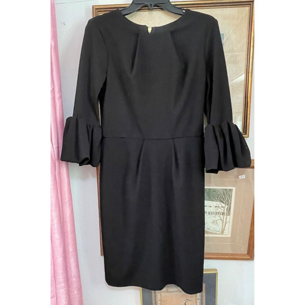 Betsy and Adam Black Dramatic Bell Sleeve Zip Back LDB Cocktail Dress